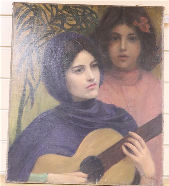 L. Riselz, oil on canvas, Spanish guitar player, signed, 55 x 47cm, unframed